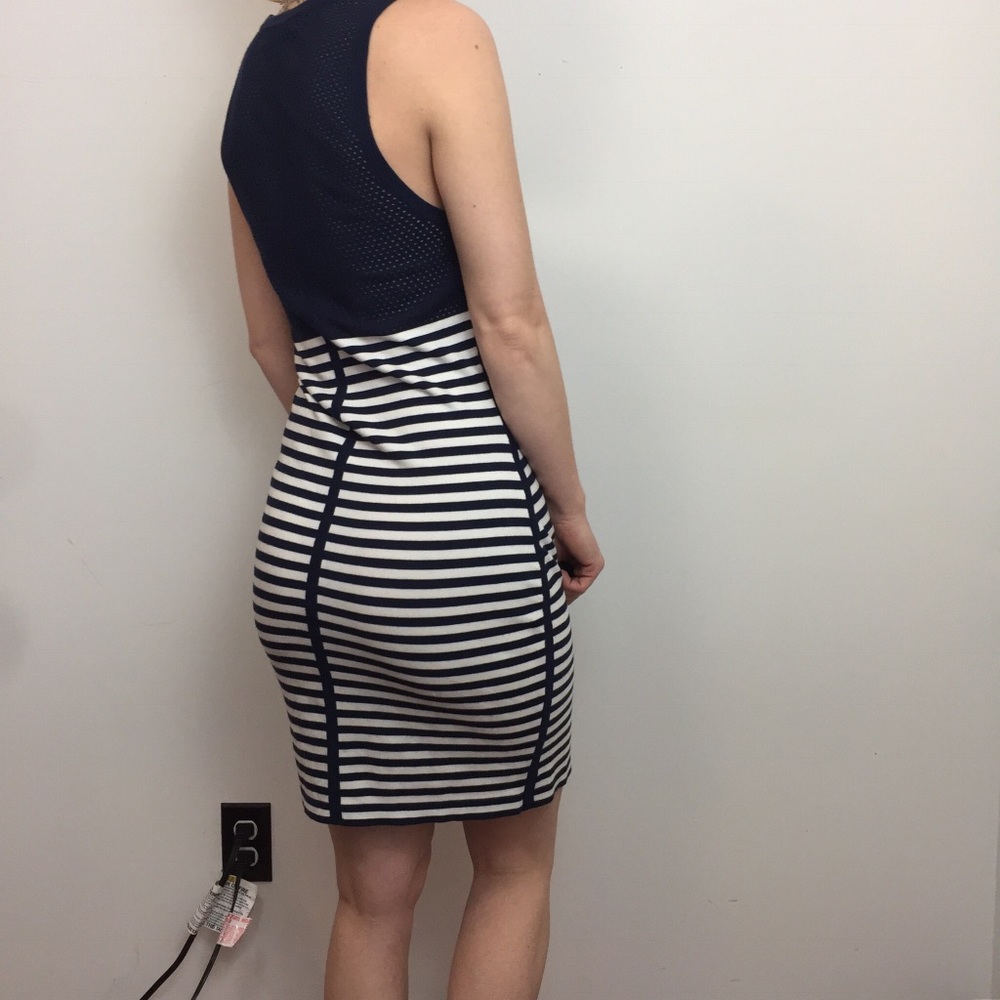 Rag & Bone Blue Striped Mesh Shift Midi Dress - Picture 4 of 8